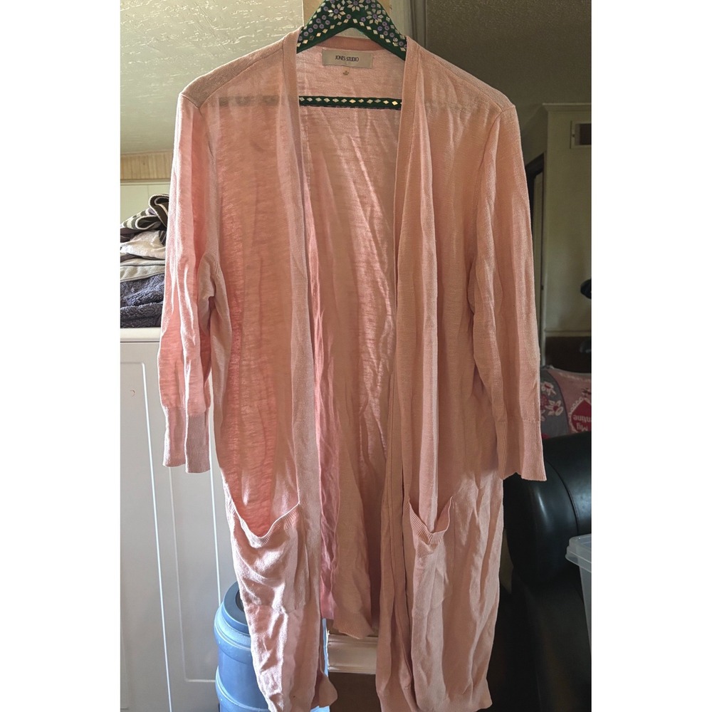 Jones Studio Women's Peach Open Front Longline Cardigan Sweater